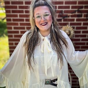 Elegant Cream Blouse with Bow Tie